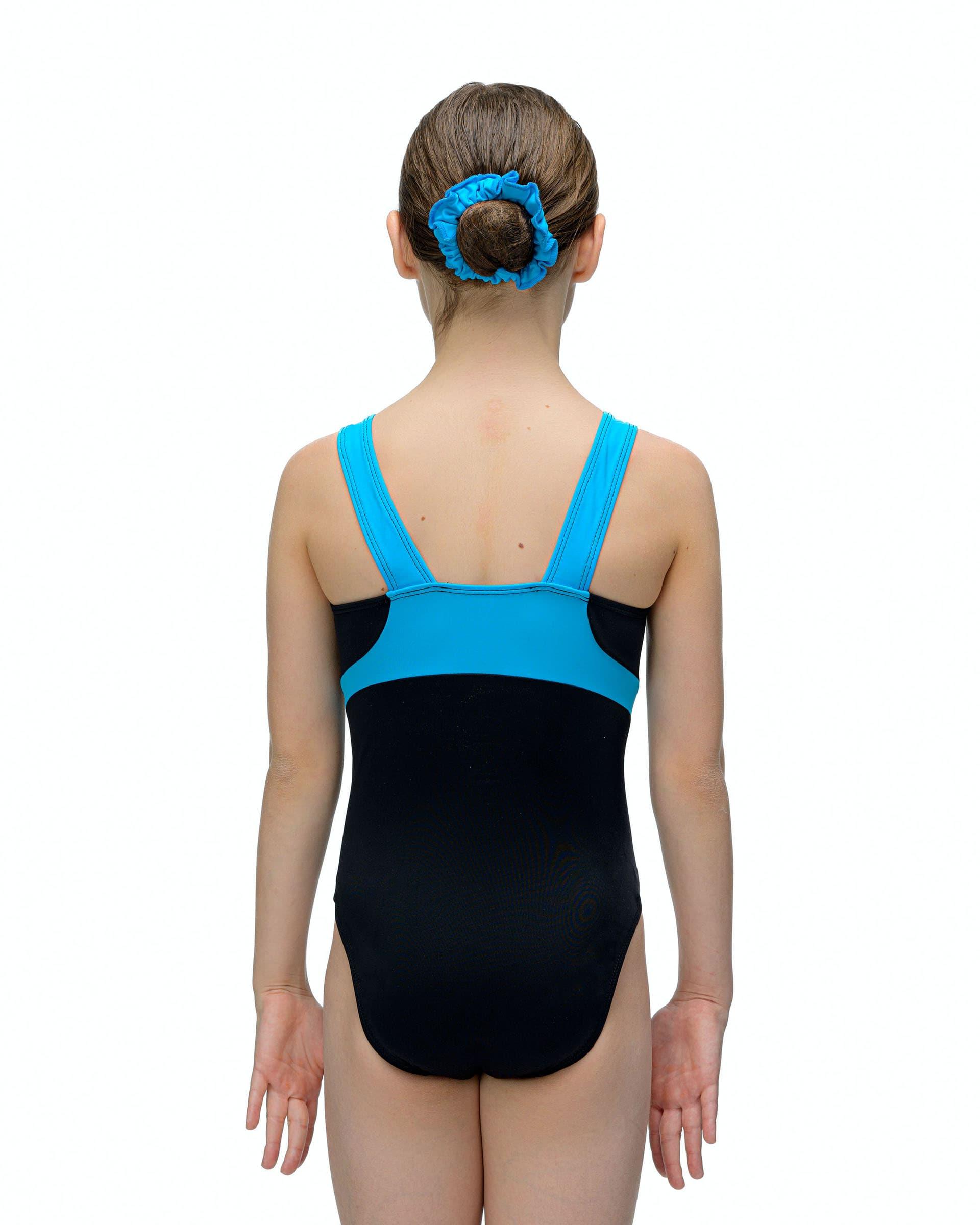 Купальник для спортивной гимнастики GK Elite 4898 без рукава черный с голубыми полосками
