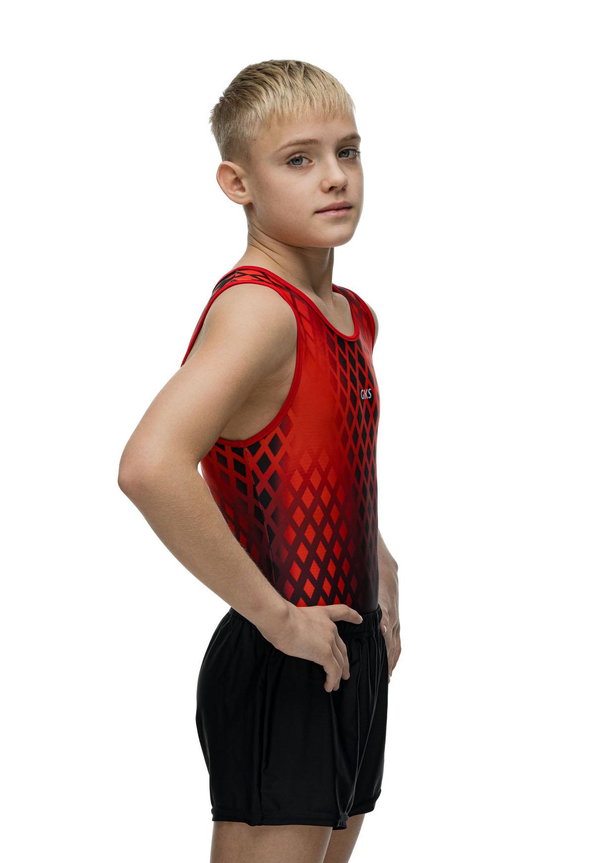 Купальник мужской для спортивной гимнастики GK Sport 201-50 красный с черным без рукава
