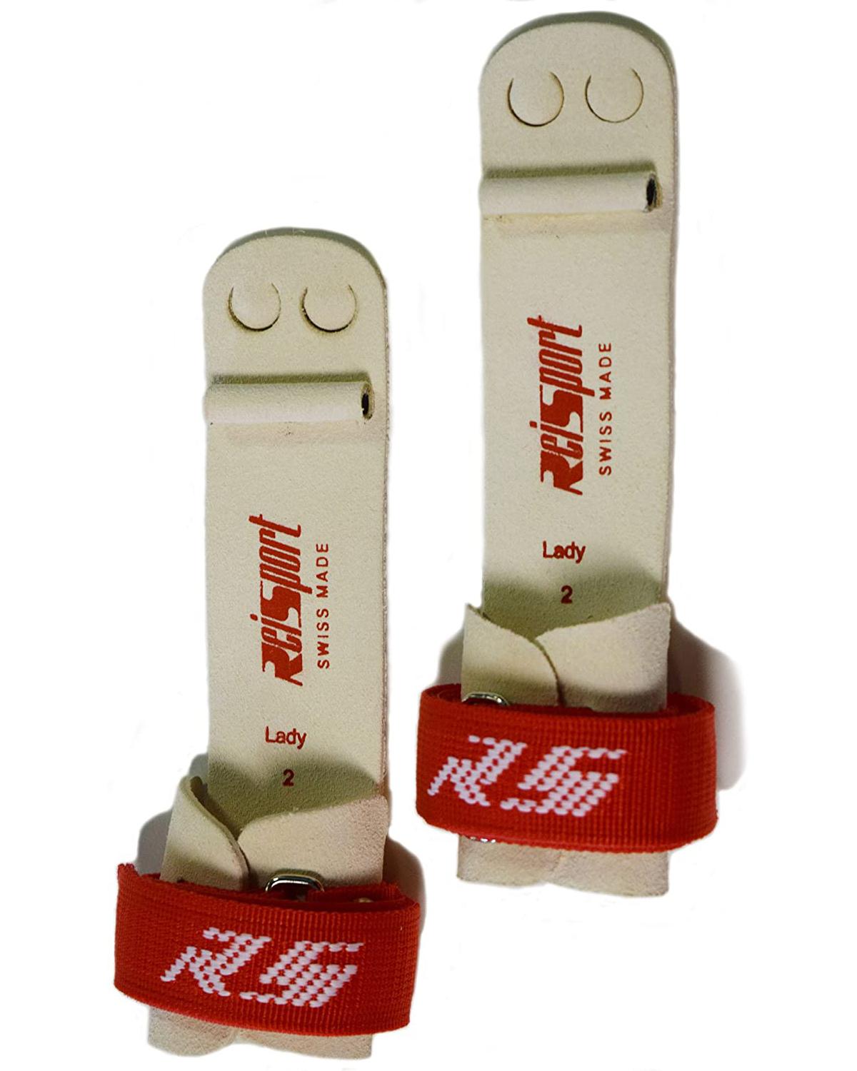 Накладки женские для брусьев с липучкой Reisport 510 бежевые с красной липучкой