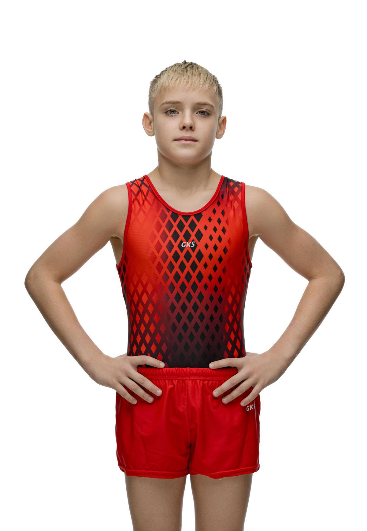 Купальник мужской для спортивной гимнастики GK Sport 201-50 красный с черным без рукава