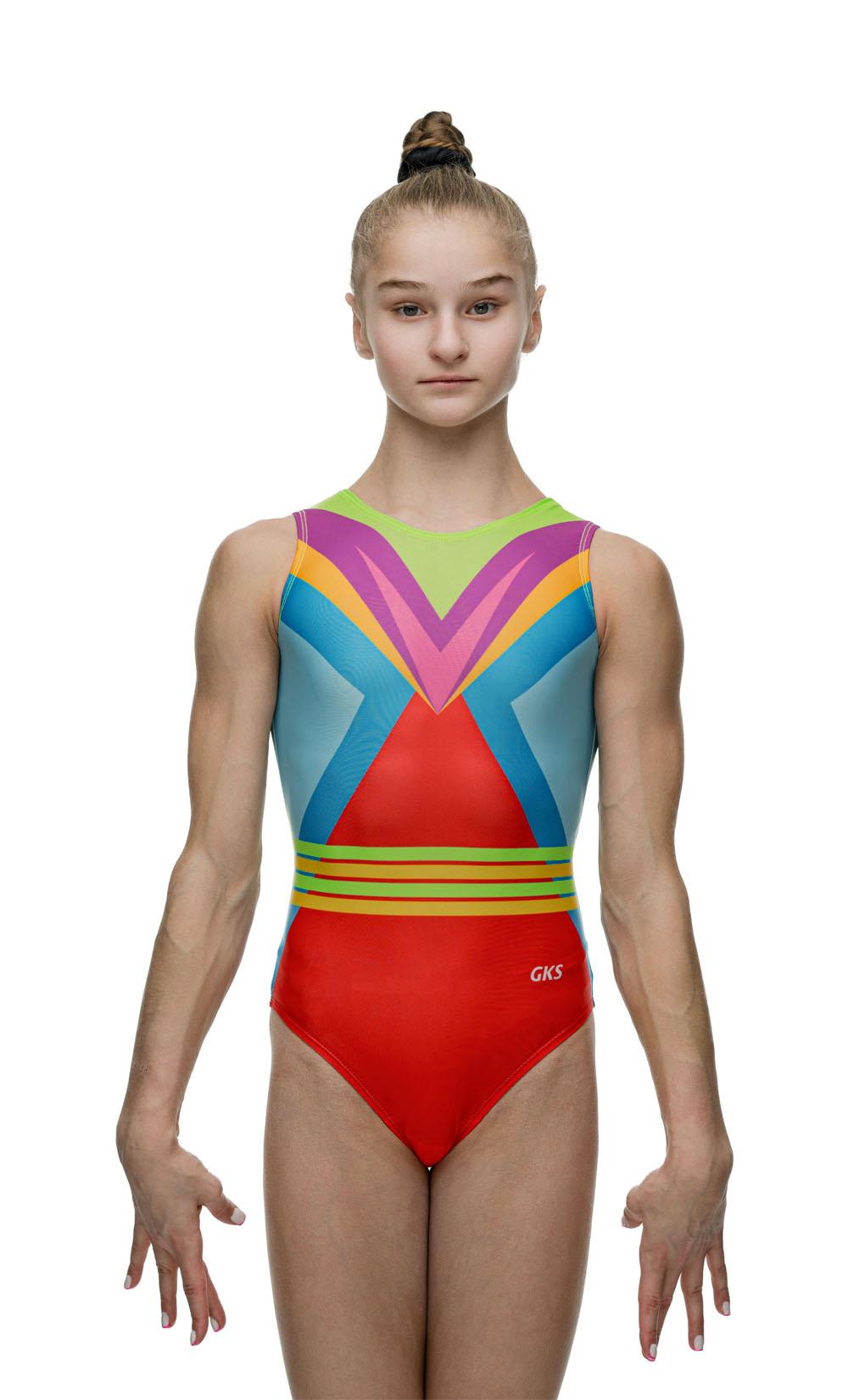 Купальник женский для спортивной гимнастики GK Sport 202-102 цветастый с рисунком без рукава