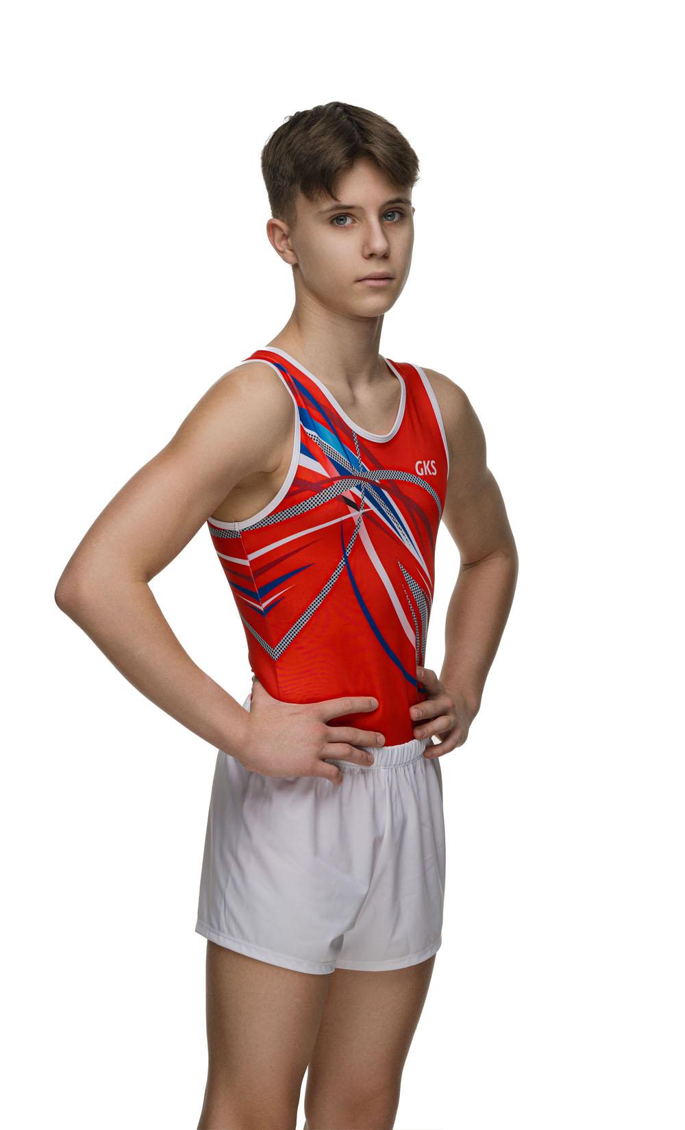 Купальник мужской для спортивной гимнастики GK Sport 201-53 красный с белым