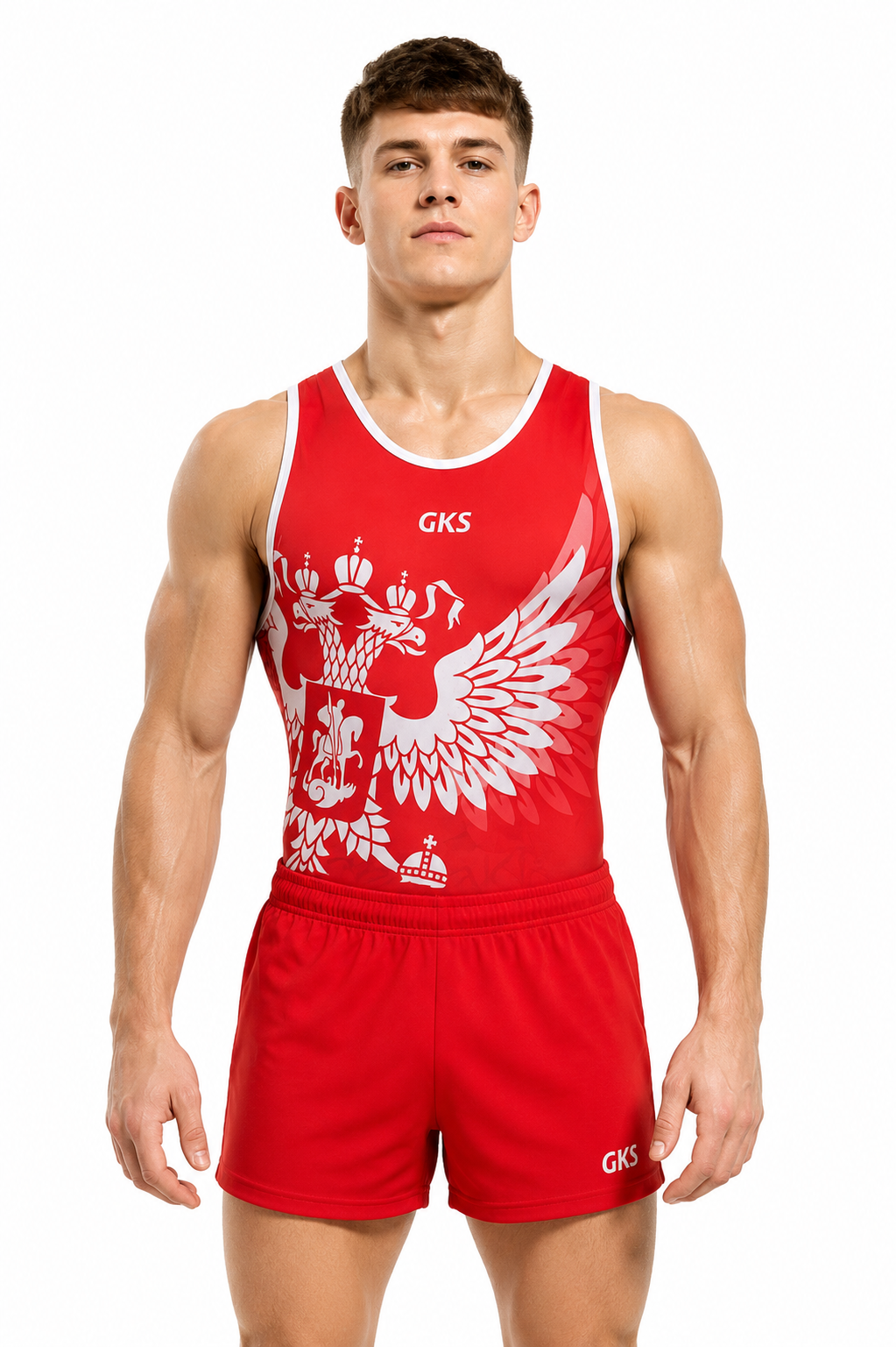 Купальник мужской для спортивной гимнастики GK Sport GK Sport 0201-3 Красный без рукава