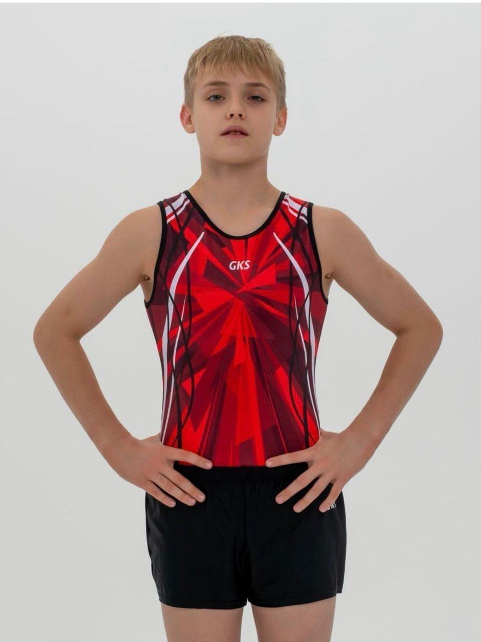 Купальник мужской для спортивной гимнастики GK Sport 201-12 красно-черный без рукава
