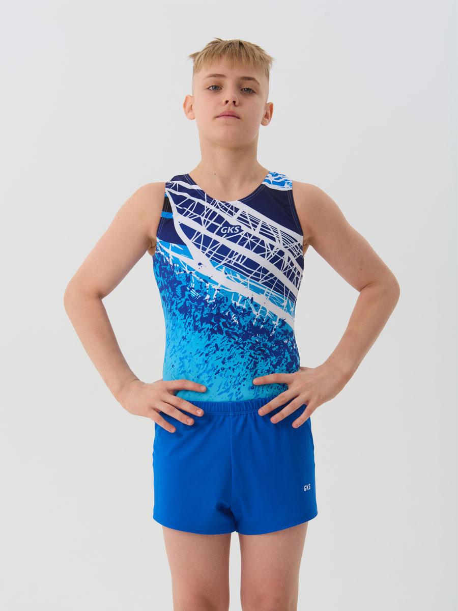Купальник мужской для спортивной гимнастики GK Sport 201-18-2 синий с белым