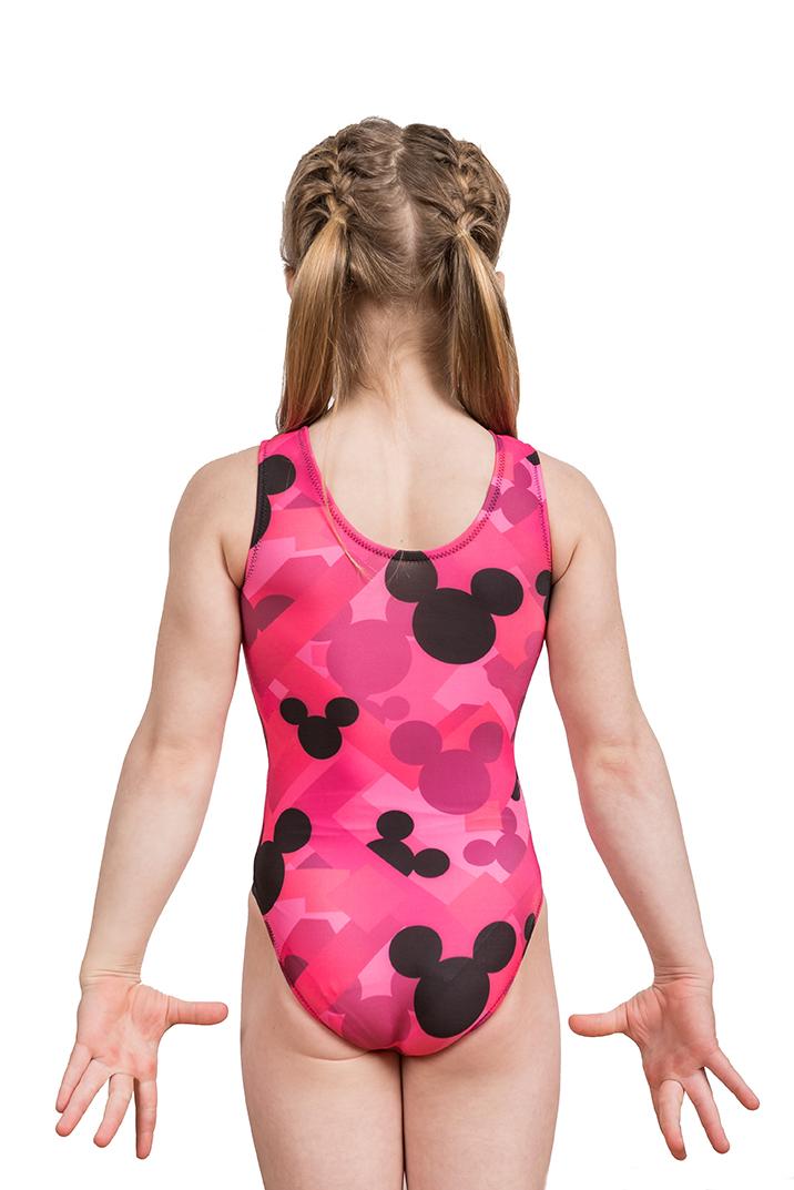 Купальник женский для спортивной гимнастики GK Sport 202-8 розовый с рисунком микки маус без рукава