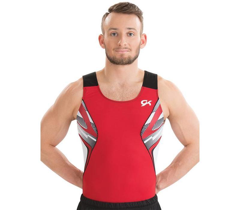 Купальник мужской для спортивной гимнастики GK Elite 1882M красно-черный без рукава