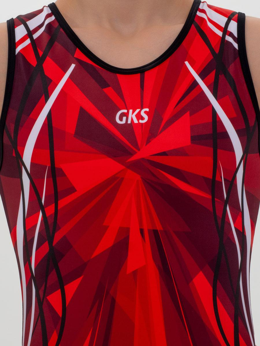 Купальник мужской для спортивной гимнастики GK Sport 201-12 красно-черный без рукава