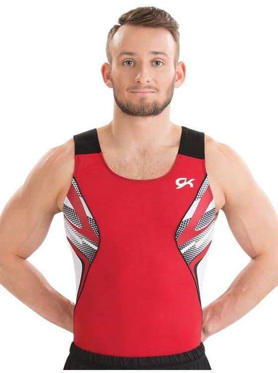 Купальник мужской для спортивной гимнастики GK Elite 1882M красно-черный без рукава