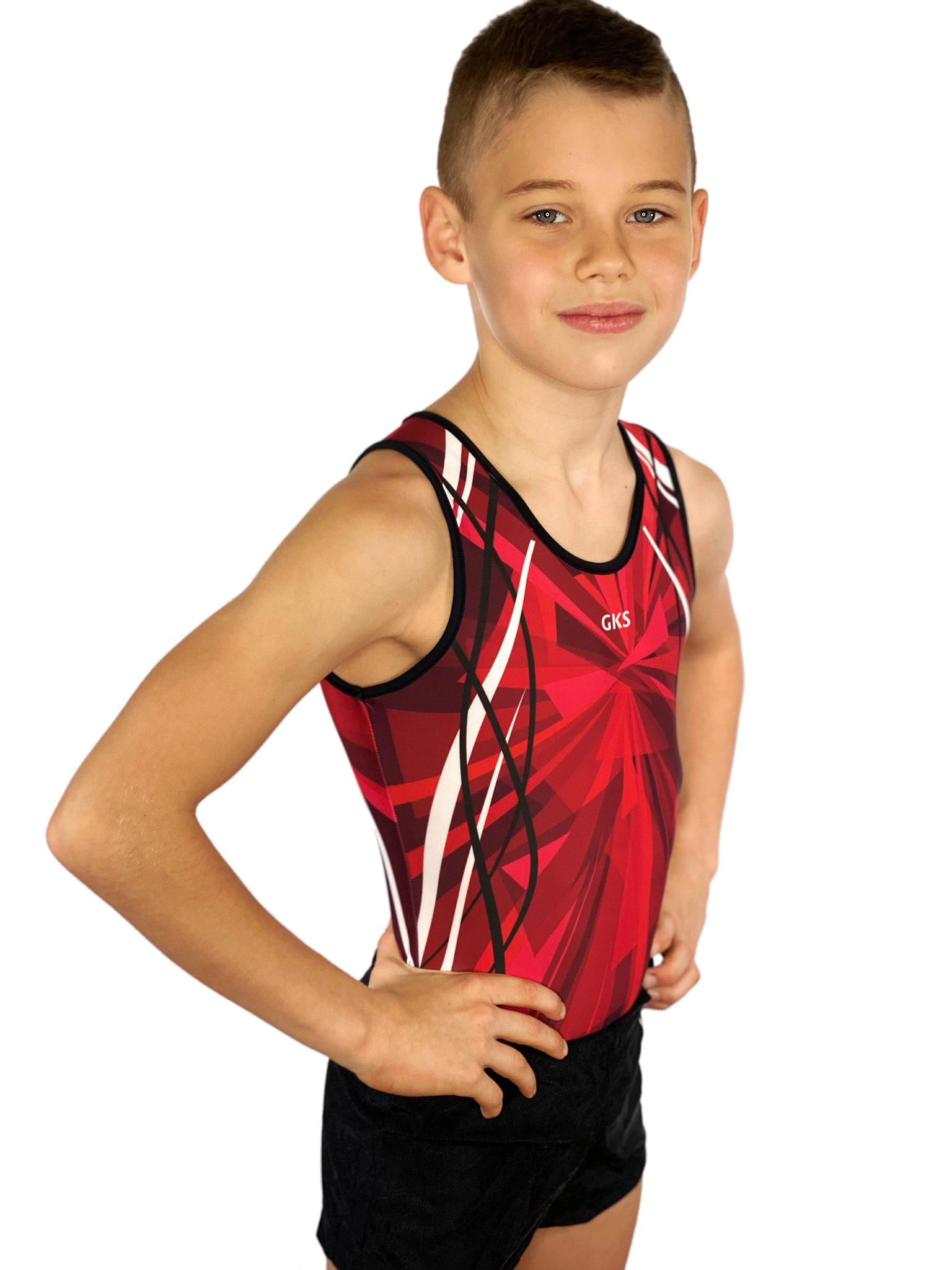 Купальник мужской для спортивной гимнастики GK Sport 201-12 красно-черный без рукава