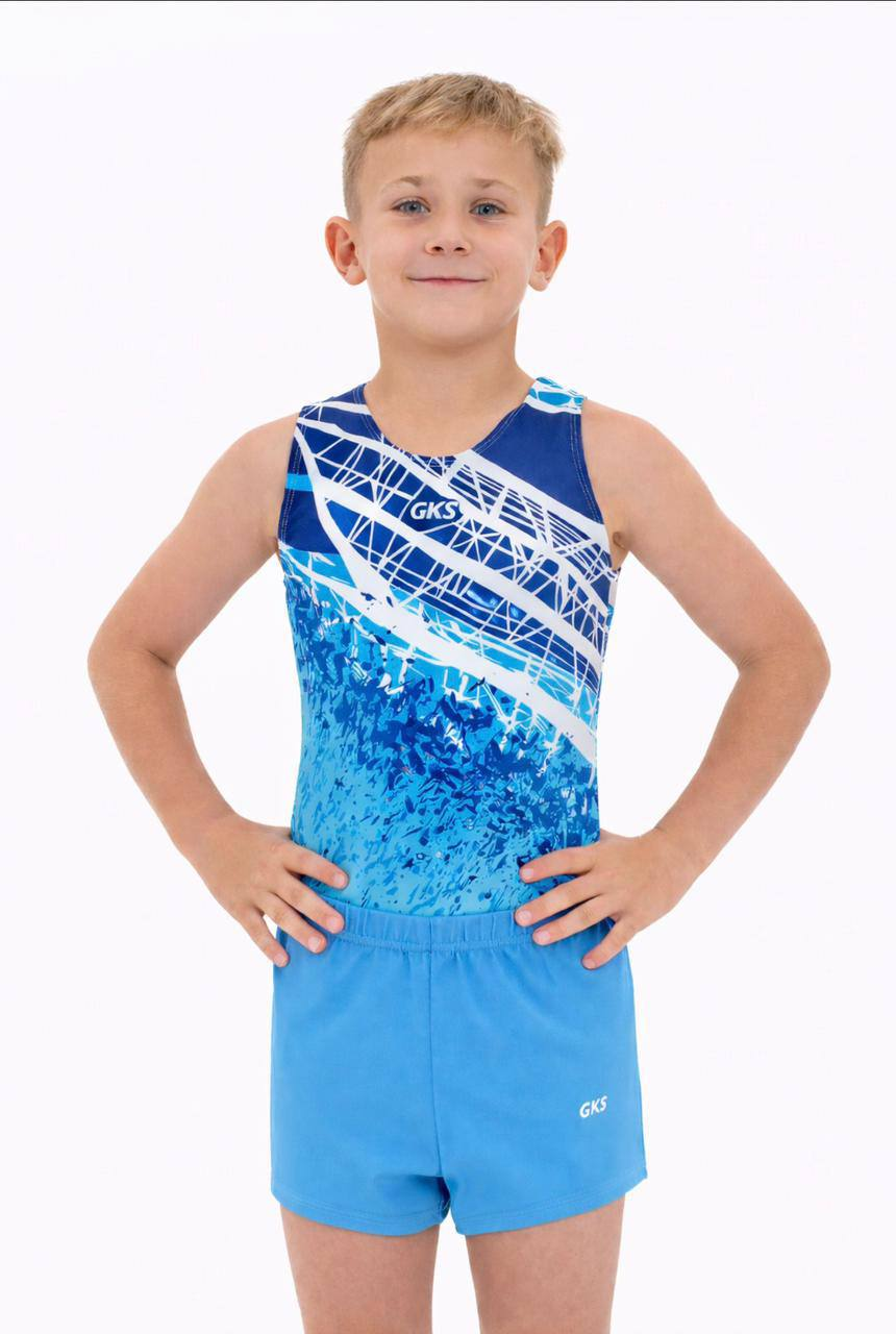 Купальник мужской для спортивной гимнастики GK Sport 201-18-2 синий с белым