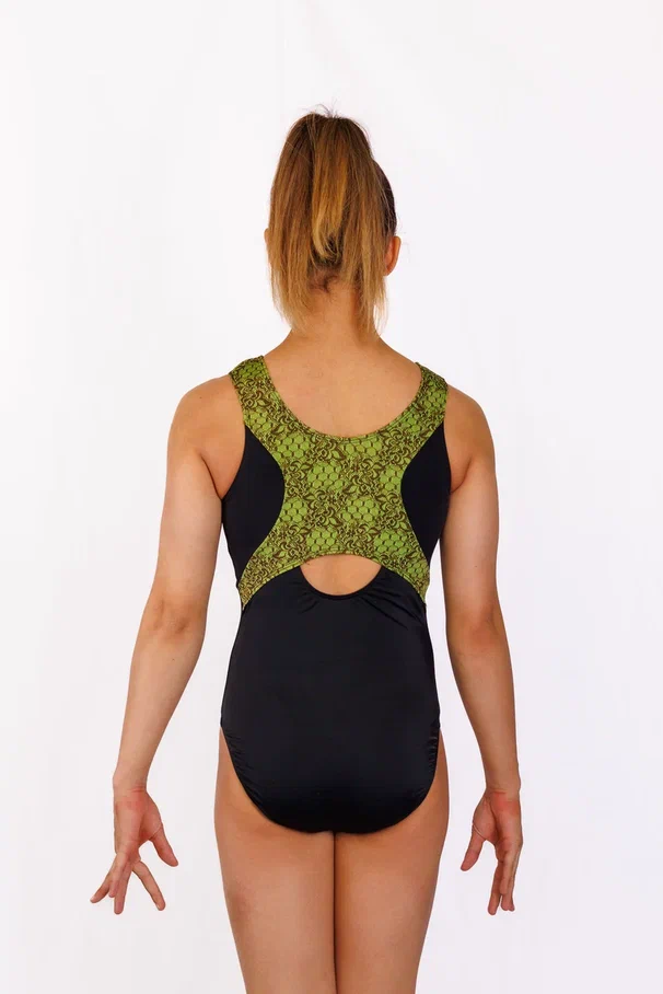 Купальник для спортивной гимнастики GK Elite 4910 без рукава черно-зеленый
