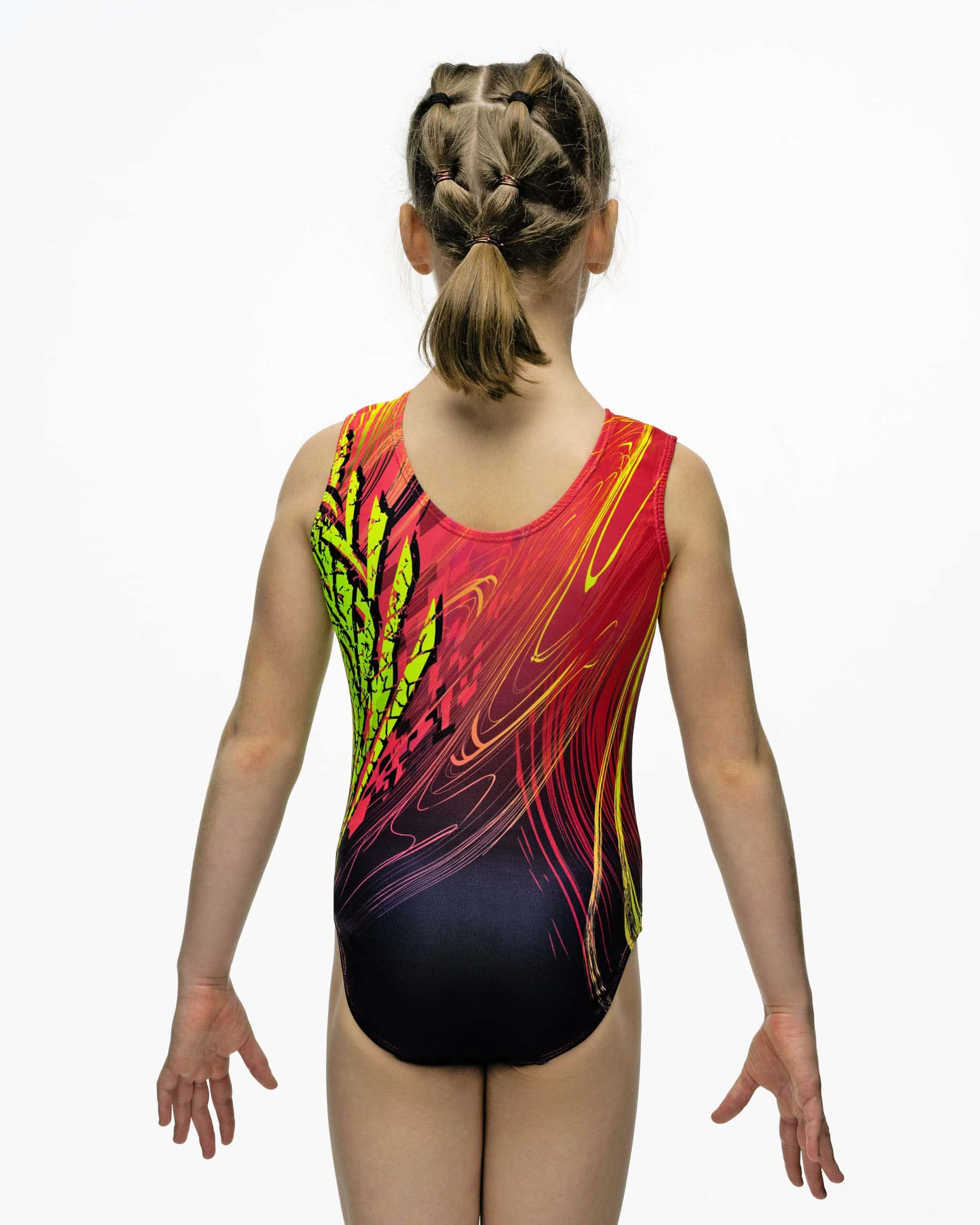 Купальник женский для спортивной гимнастики GK Sport 133 жар-птица красный с черным без рукава