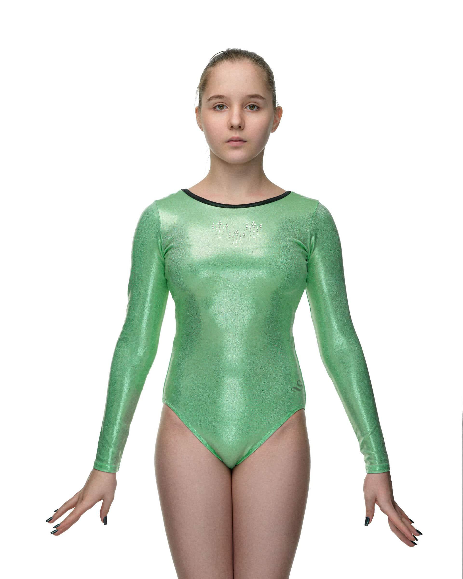 Купальник женский для спортивной гимнастики GK Elite 5992 светло-зеленый с рукавом