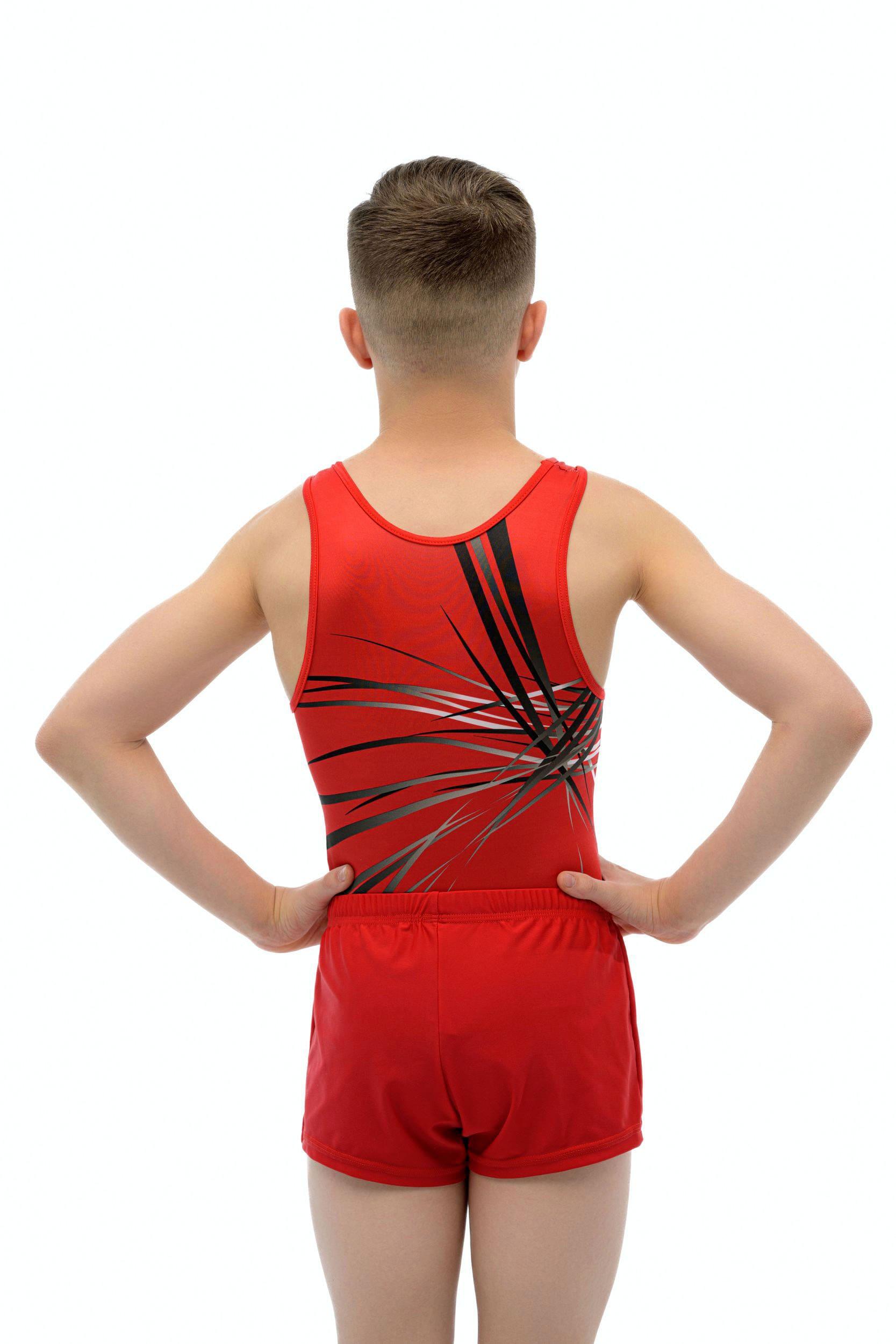 Купальник мужской для спортивной гимнастики Christian Moreau Acier 4990 красный с черными полосками без рукава