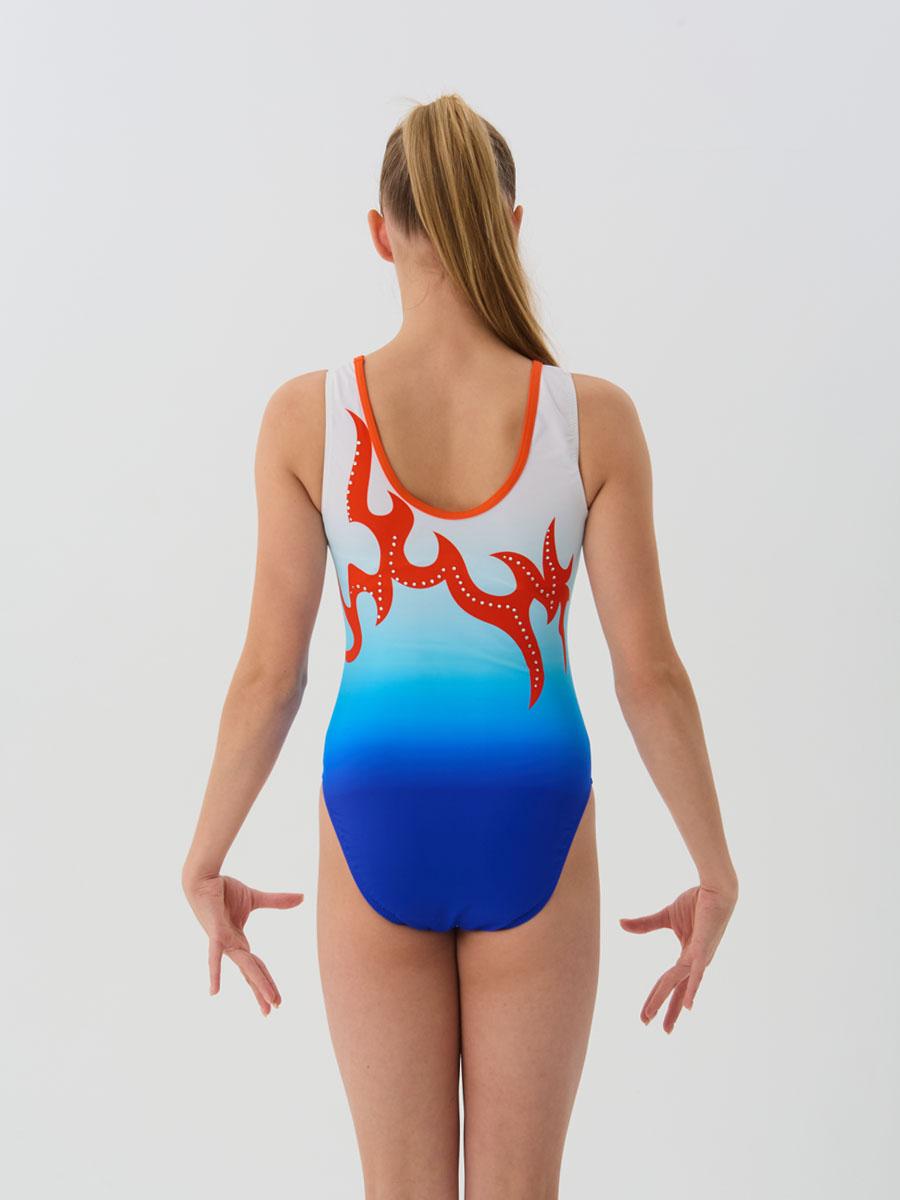 Купальник женский для спортивной гимнастики GYM RU 107-74 с бело-голубым градиентом без рукава