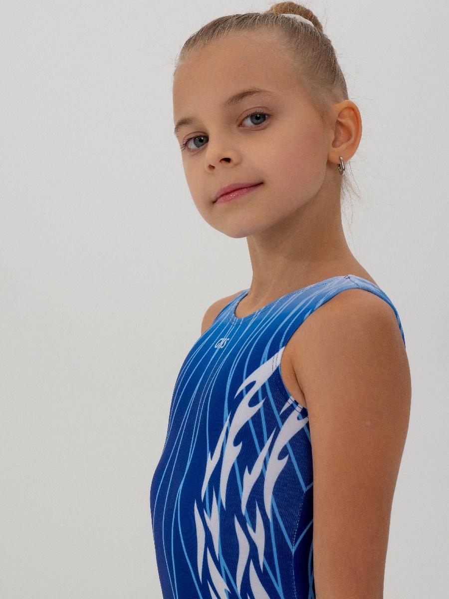 Купальник женский для спортивной гимнастики GK Sport 202-211 синий с белым без рукава
