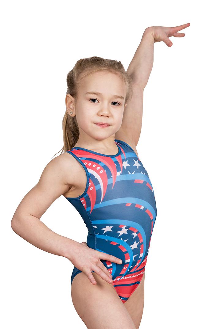 Купальник женский для спортивной гимнастики GK Sport 200-1 сине-розовый без рукава