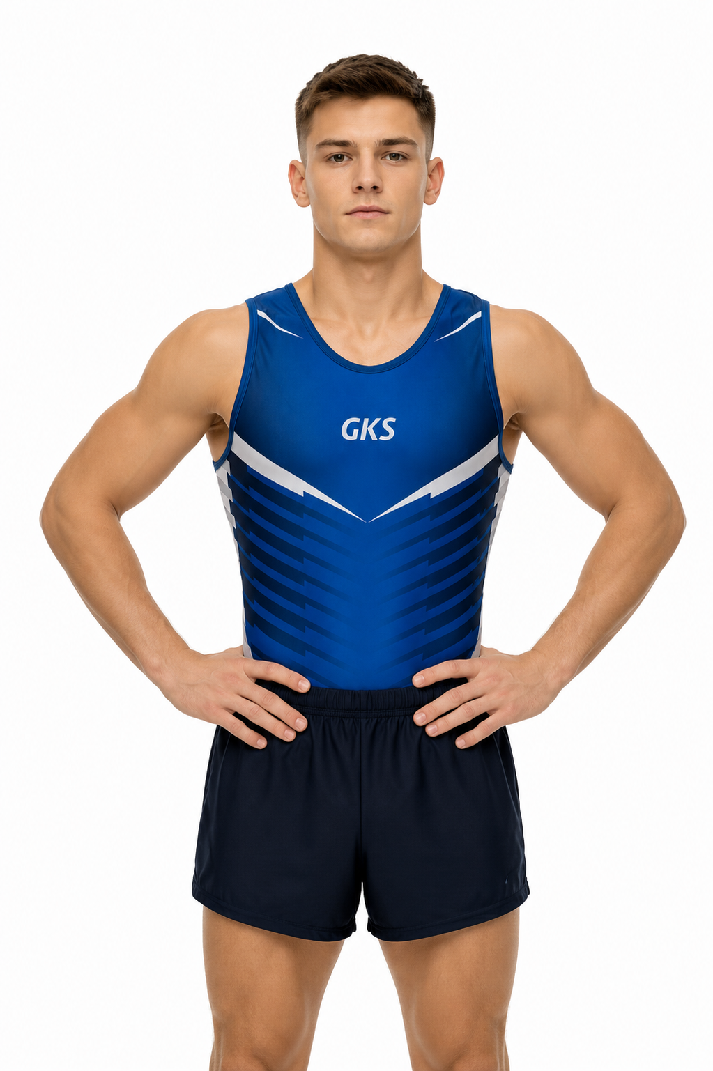 Купальник мужской для спортивной гимнастики GK Sport 0201-24 синий без рукава