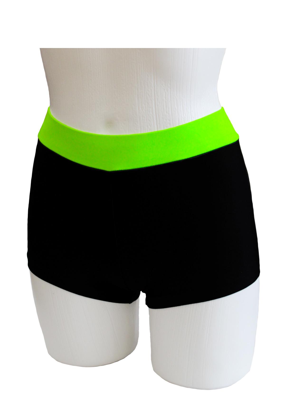 Шорты женские для спортивной гимнастики GK Sport ШКМ3.1С черные с салатовым поясом