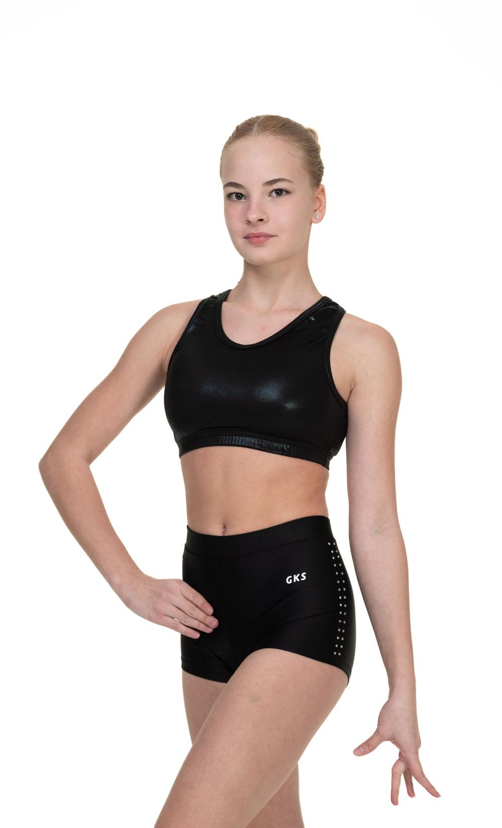 Шорты женгские для спортивной гимнастики GK Sport 6232 черные со стразами