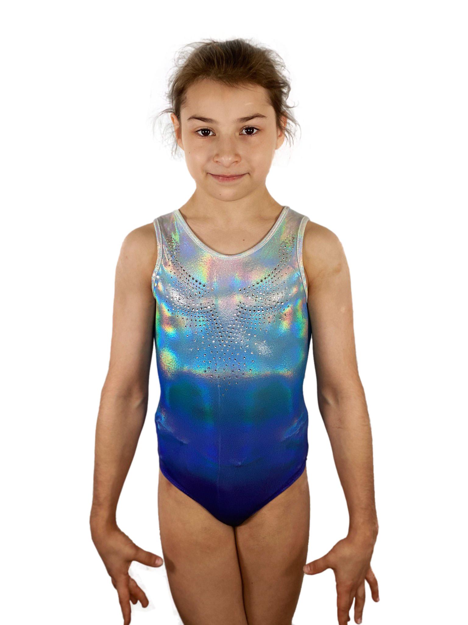 Купальник женский для спортивной гимнастики GK Sport 195-2 голубой градиент без рукава