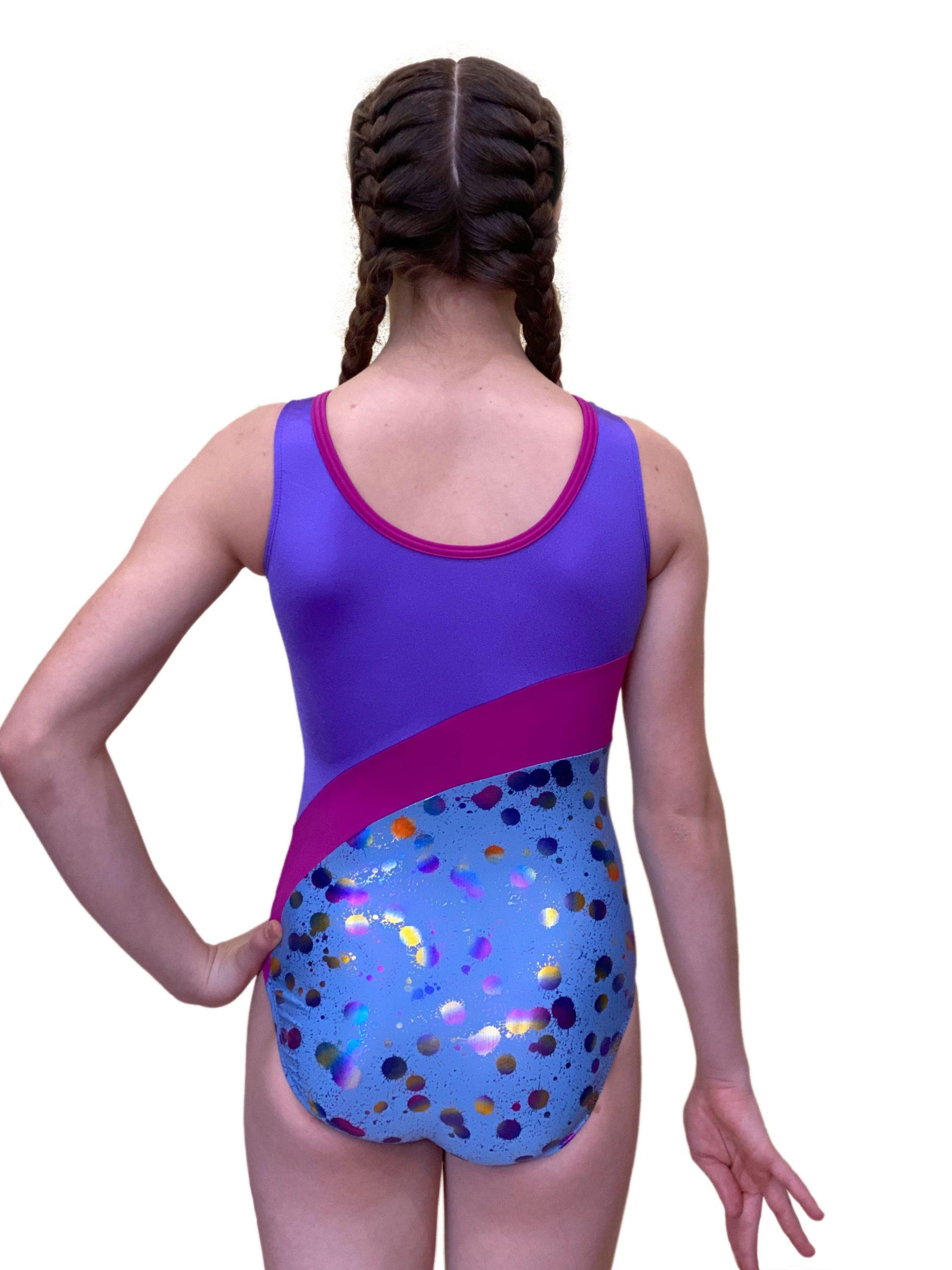 Купальник женский для спортивной гимнастики GK Sport 9468 фиолетовый с синим без рукава