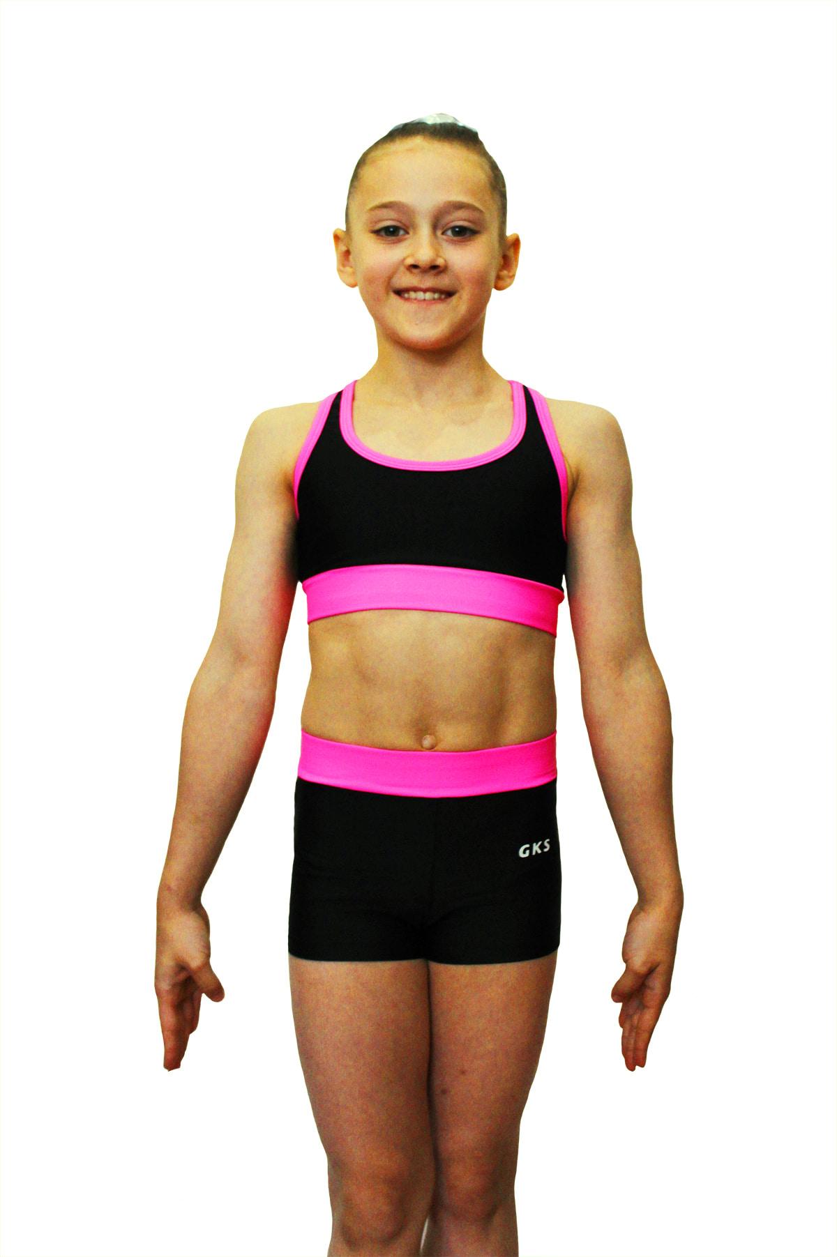 Комплект из шорт и топа для спортивной гимнастики GK Sport К199Р черный с розовым