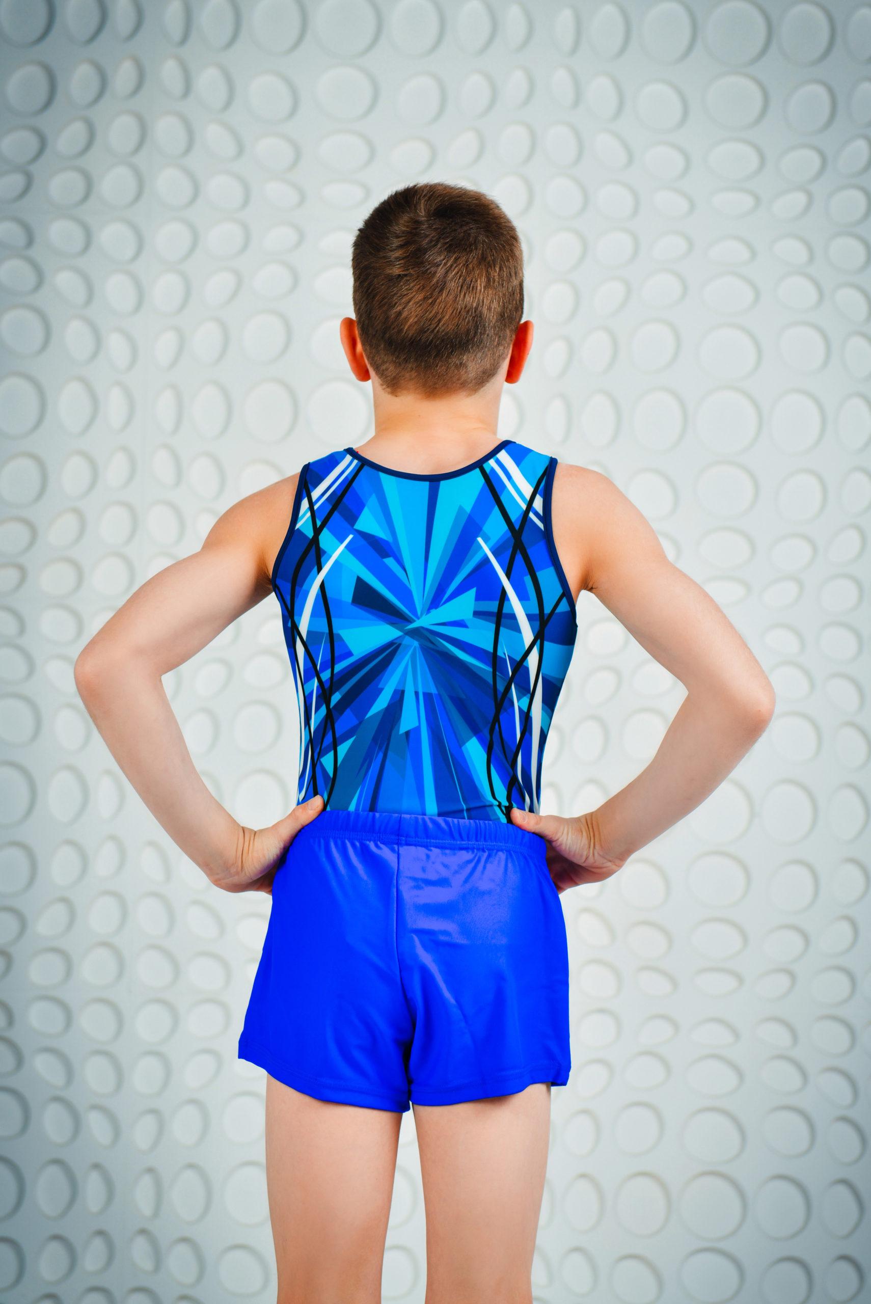 Купальник мужской для спортивной гимнастики GK Sport 201-15 сине-голубой без рукава