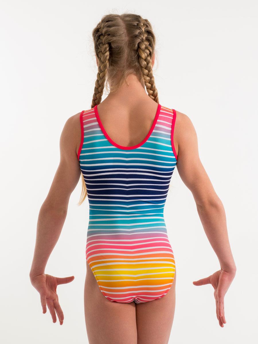 Купальник женский для спортивной гимнастики GK Sport RGK 0200-2 SONYA полосатая радуга без рукава