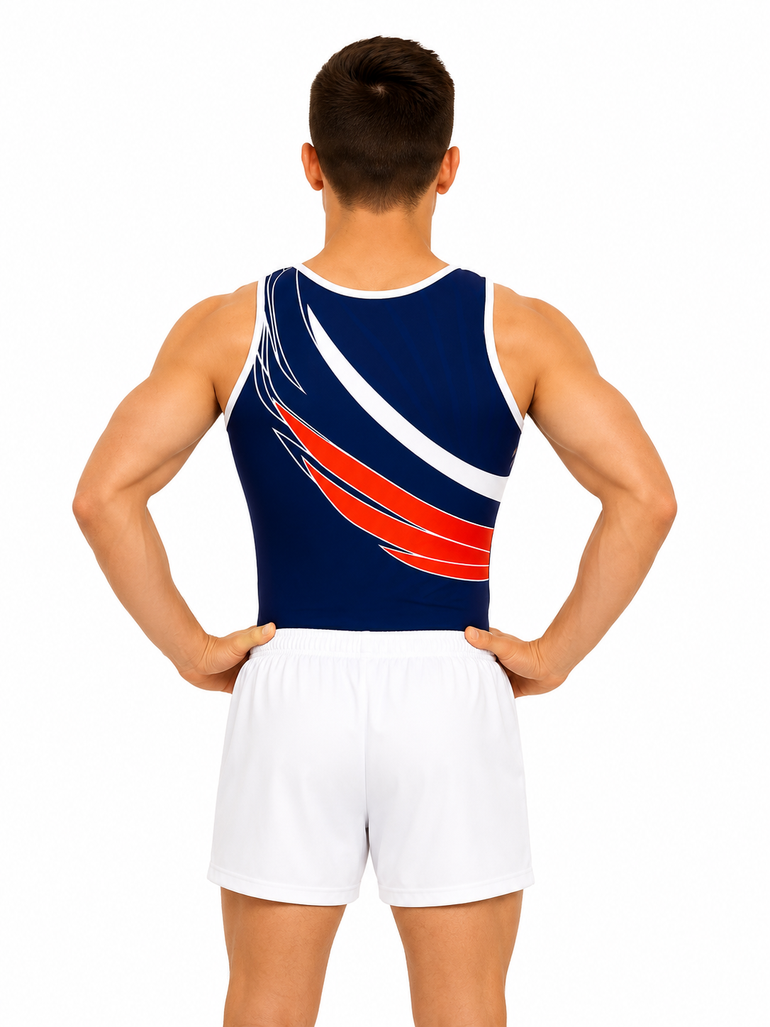 Купальник мужской для спортивной гимнастики GK Sport 0201-14 белый с синим без рукава