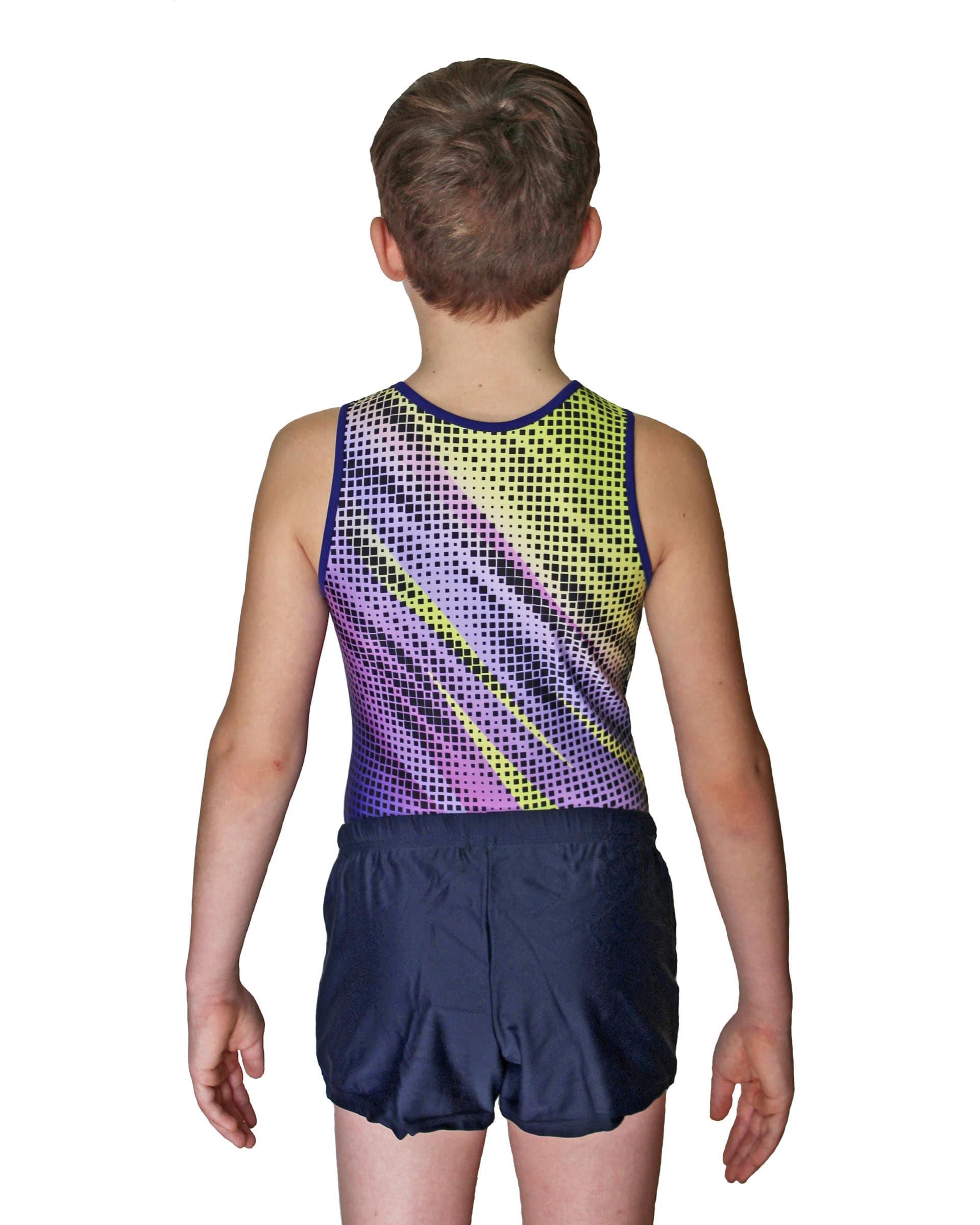 Купальник мужской для спортивной гимнастики GK Sport 202-28 фиолетово-салатовый без рукава