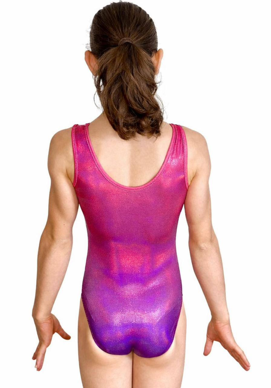 Купальник женский для спортивной гимнастики GK Sport Cherry Berry 0311 розово-фиолетовый градиент без рукава