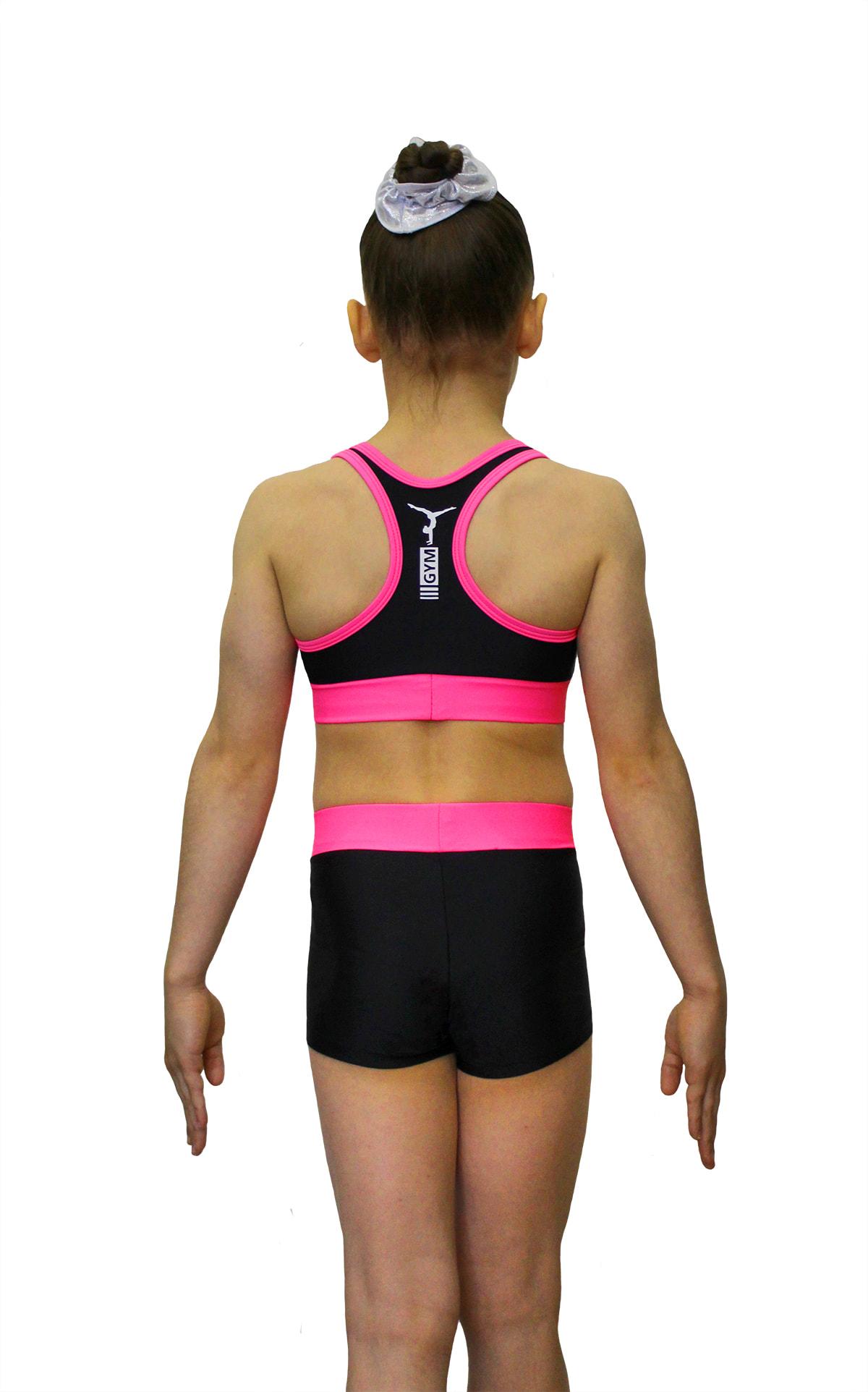 Комплект из шорт и топа для спортивной гимнастики GK Sport К199Р черный с розовым