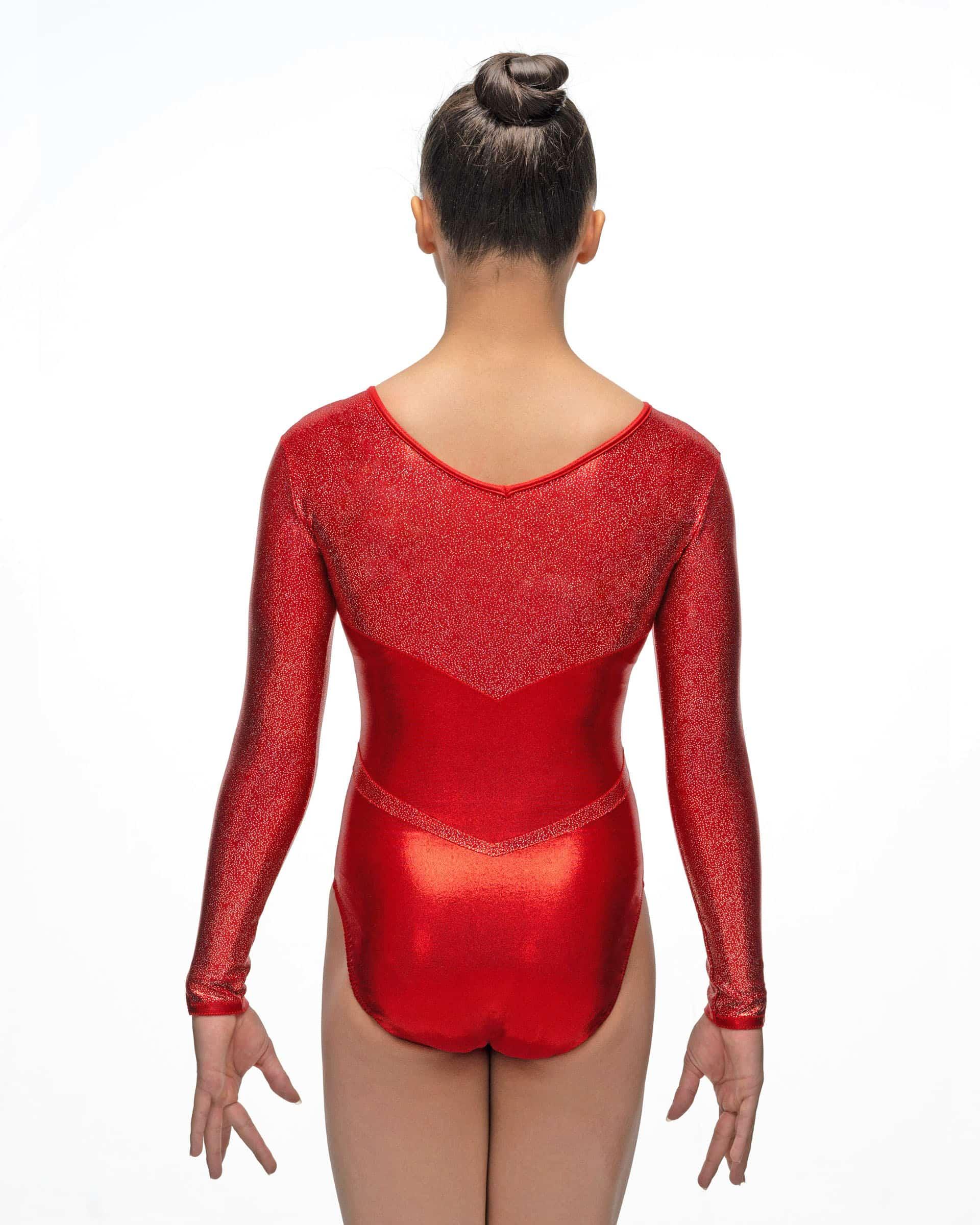 Купальник для спортивной гимнастики Christian Moreau 5663 красный со стразами с рукавом