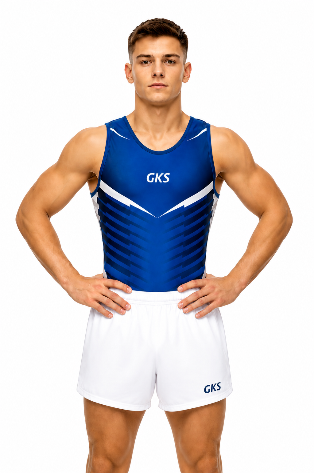Купальник мужской для спортивной гимнастики GK Sport 0201-24 синий без рукава