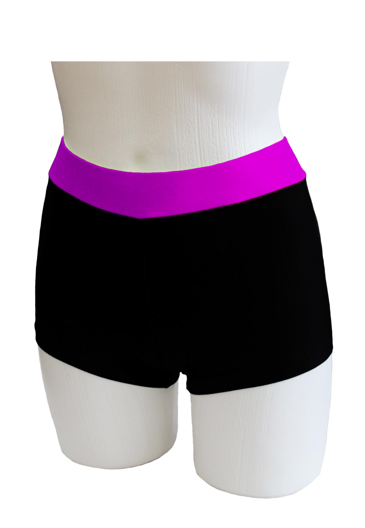 Шорты женские для спортивной гимнастики GK Sport ШКМ3.1Ср черные с сиреневым поясом