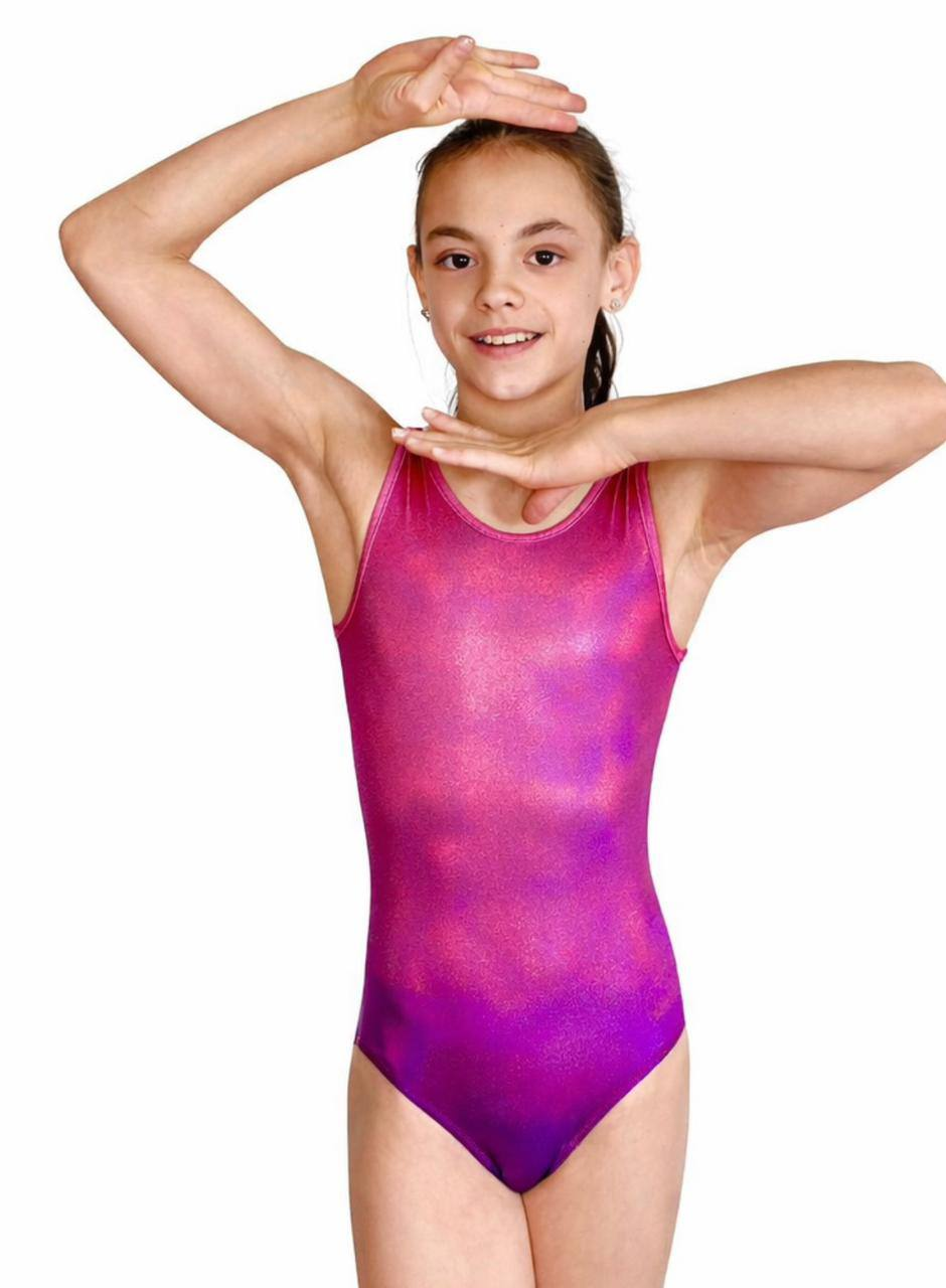 Купальник женский для спортивной гимнастики GK Sport Cherry Berry 0311 розово-фиолетовый градиент без рукава