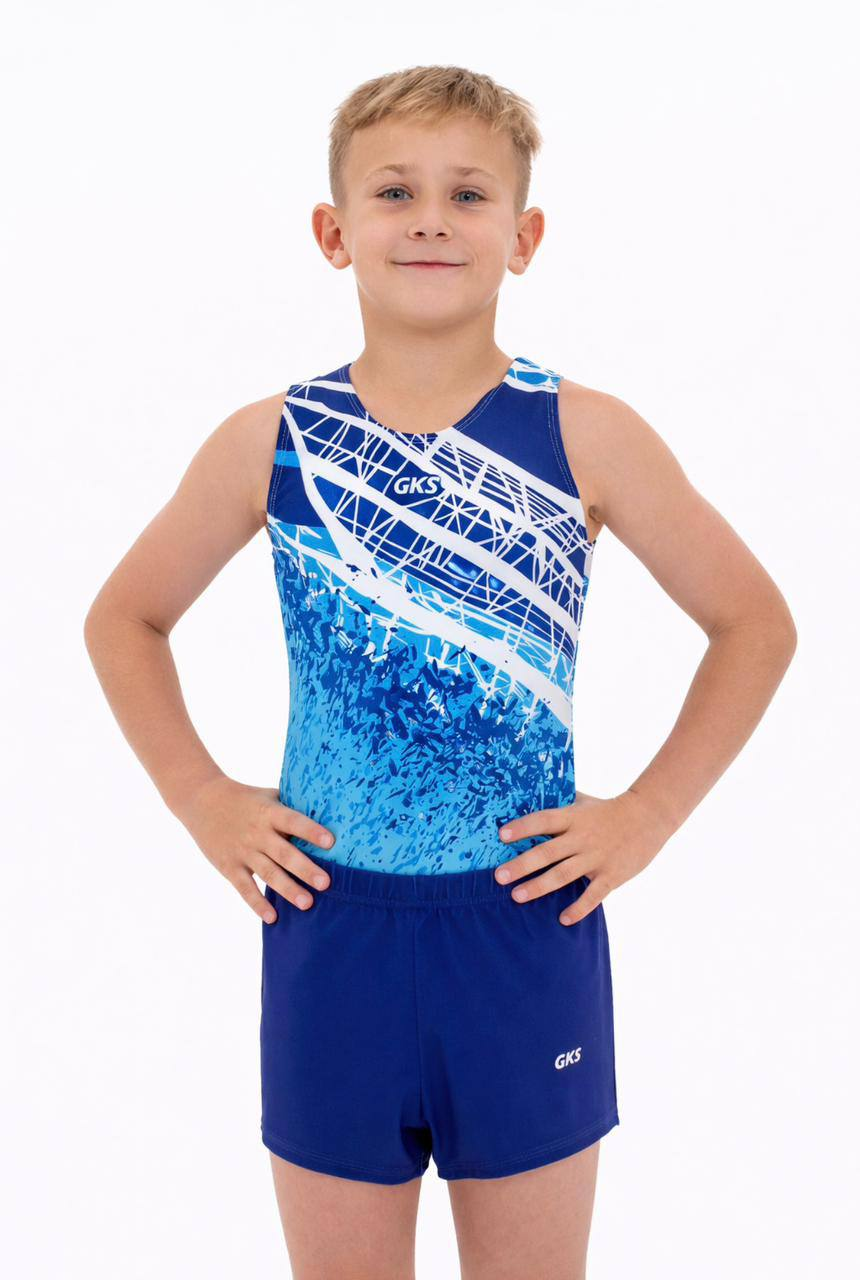 Купальник мужской для спортивной гимнастики GK Sport 201-18-2 синий с белым