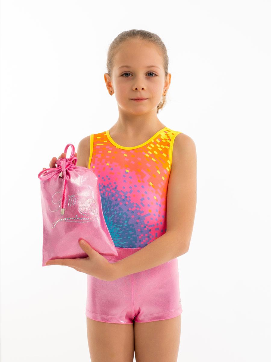 Купальник женский для спортивной гимнастики GK Sport 0202-35 розовый с цветным рисунком без рукава