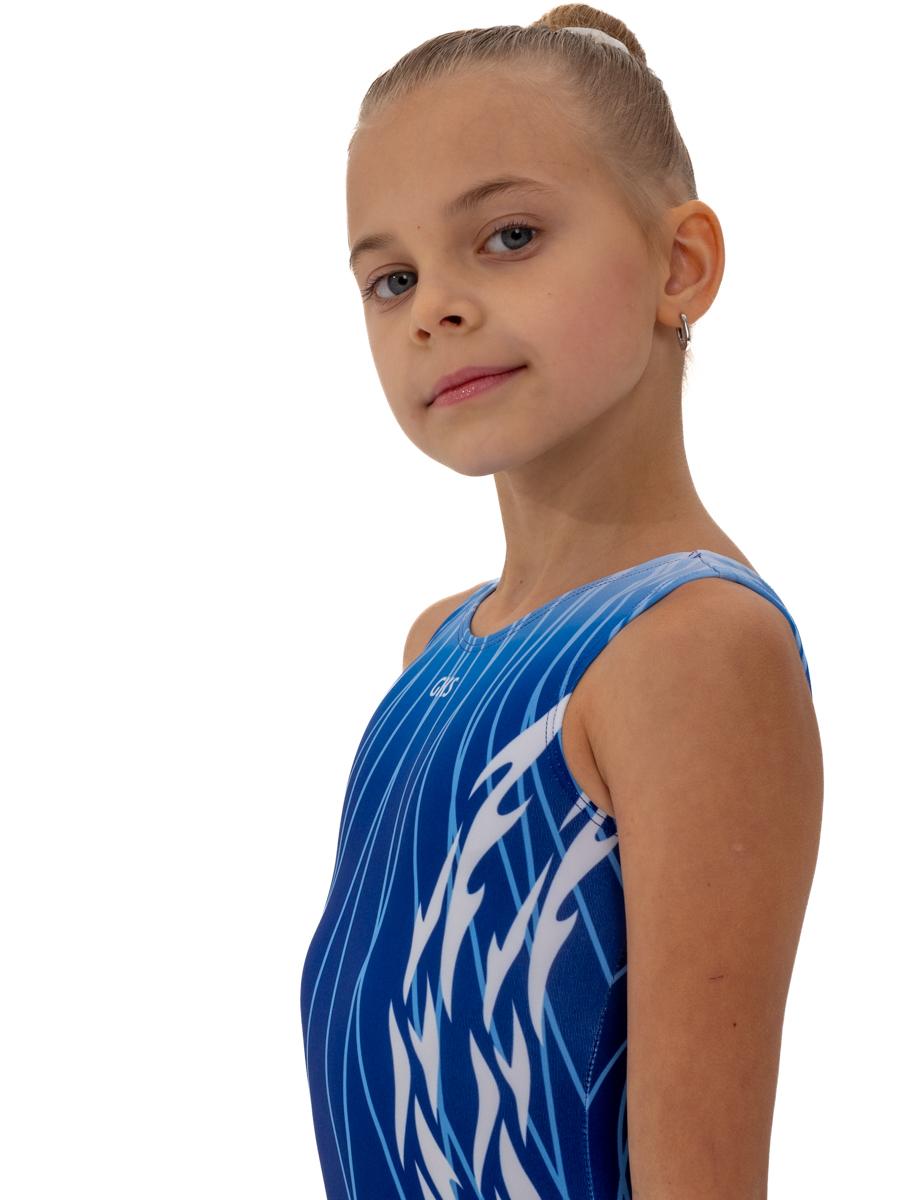 Купальник женский для спортивной гимнастики GK Sport 202-211 синий с белым без рукава