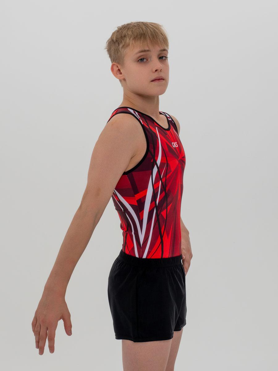 Купальник мужской для спортивной гимнастики GK Sport 201-12 красно-черный без рукава