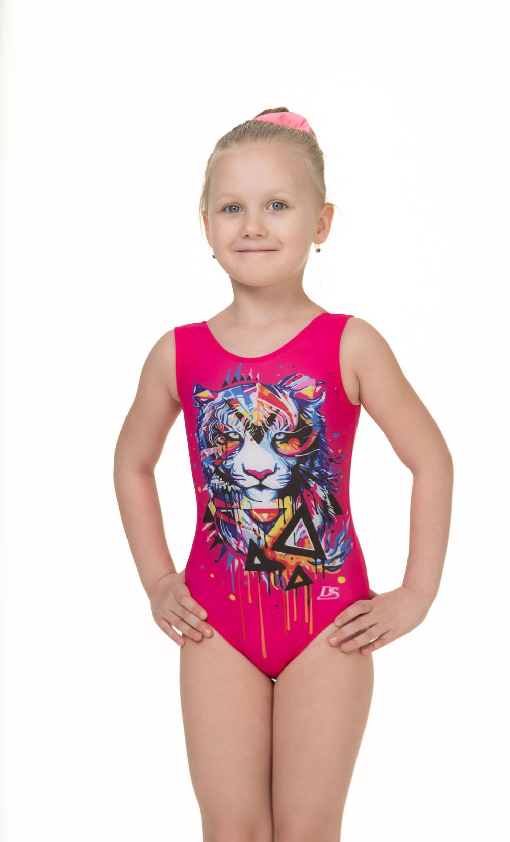 Купальник женский для спортивной гимнастики GK Sport DS 202-6 TIGER розовый с рисунком без рукава
