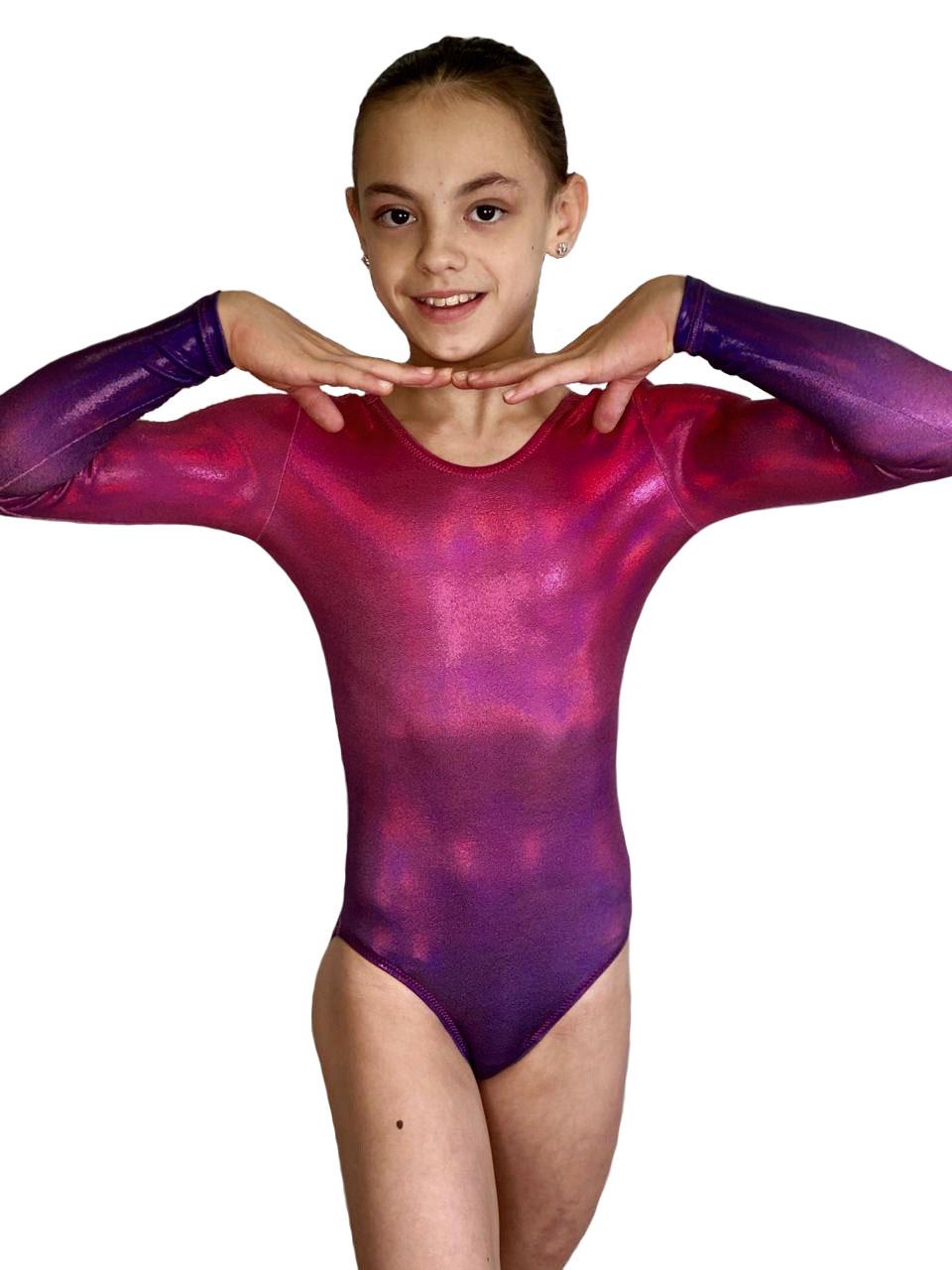 Купальник женский для спортивной гимнастики GK Sport Cherry Berry 310 градиент с переходом из фиолетового в малиновый с рукавом